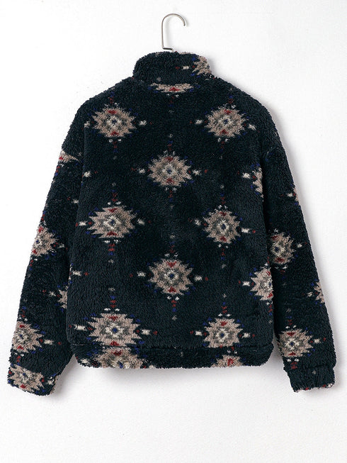 black-aztec-pattern-zipper-collared-sherpa-jacket