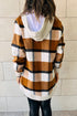 Brown Vintage Plaid Contrast Trim Hooded Zip Up Jacket