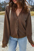 Coffee Button Front V Neck Casual Cardigan