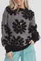 Black Plush Flower Pattern Drop Shoulder Sweater