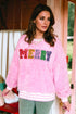 Sachet Pink Sequin Chenille MERRY Graphic Plush Pullover