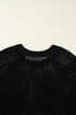 Black Plus Size Open Knit Bow Tie Short Sleeve Sweater