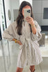 Brown Stripe Knot Waist Puff Sleeve Button Down Mini Shirt Dress