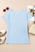 Sky Blue Solid Color Textured Batwing Sleeve Tee