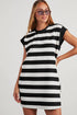 Black Stripe Cap Sleeve Shift T Shirt Dress