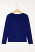 Navy Blue Asymmetric Seam Detail Solid Color Long Sleeve Top