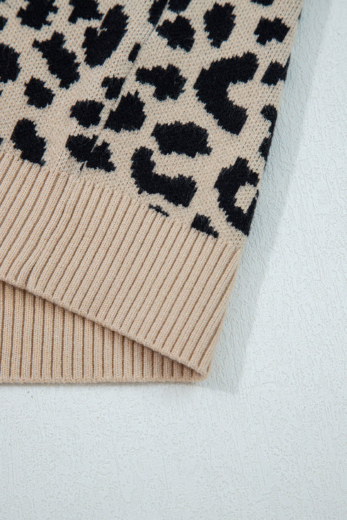 Black Leopard Drop Shoulder Chunky Knitted Cardigan Sweater