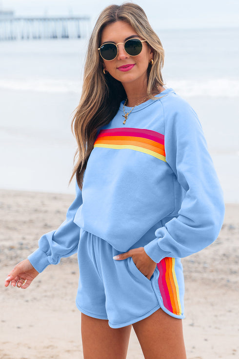 Beau Blue Accent Pullover and Shorts Two Piece Casual Set