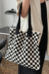 Color black Checkered Knit Eco-Friendly Tote Bag