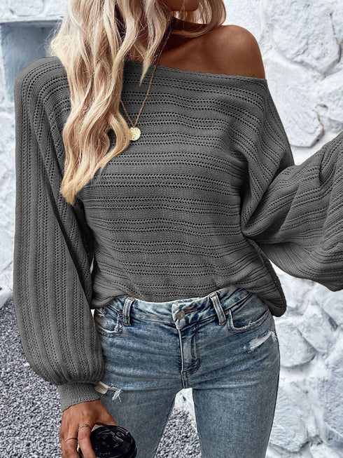 dark-grey-lantern-sleeve-eyelets-textured-knit-sweater