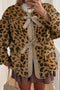 Khaki Leopard Contrast Tied Front Trimmed Plush Fleece Jacket