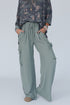 Clearly Aqua Corded Drawstring High Waist Flap Pocket Wide Leg Pants