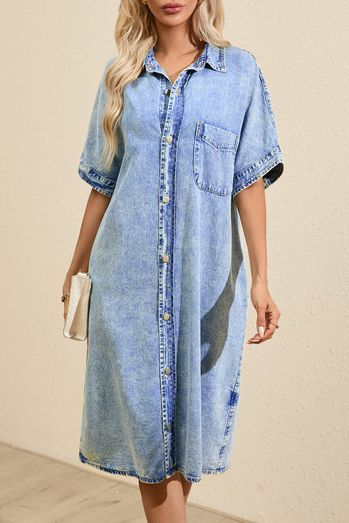 retro-short-sleeve-denim-long-dress