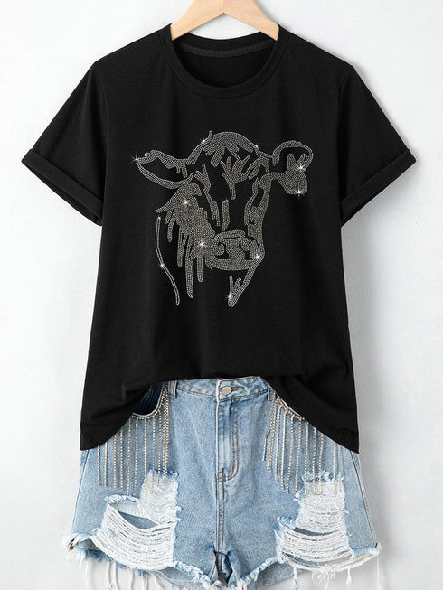 black-rhinestone-steer-head-graphic-fashion-t-shirt