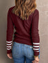 red-striped-sleeve-plain-knit-sweater