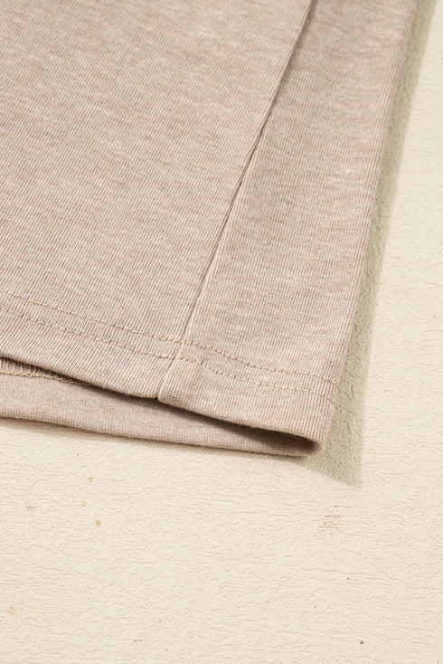 Oatmeal V Neck Contrast Lace Patchwork Long Sleeve Top