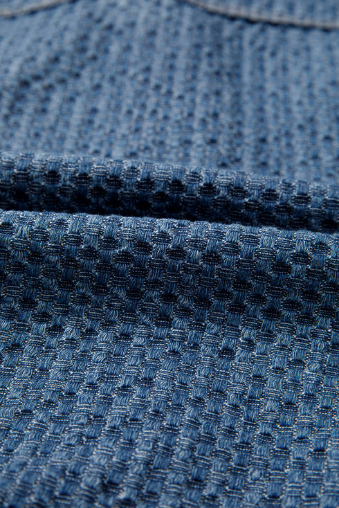 Blue Double Flap Pocket Denim Textured Button Down Jacket