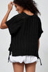 Black Plus Size Open Knit Bow Tie Short Sleeve Sweater