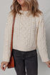 Beige Cable Knit Pearl Embellished Sweater