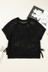 Black Plus Size Open Knit Bow Tie Short Sleeve Sweater