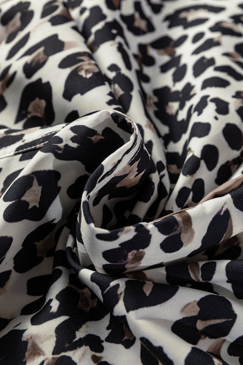 Multicolour Leopard Print Contrast Patchwork Cuffs Button Collared Top