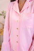 Pink Ribbed 2pcs Long Flounce Lapel Shirt Ruffle Hem Lounge Pant Set