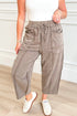 Dark Brown Mineral Wash Exposed Seam Detail Drawstring Elastic Waist Loose Pants