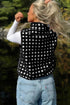 Black Checkered Texture Plush Zip Up Winter Vest