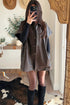 Chicory Coffee Faux Leather Short Sleeve Collared Button Front Jacket
