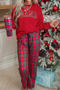 Red Plaid Mama Graphic Christmas Holiday Crewneck Pullover and Pants Two Piece Lounge Set