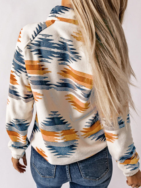 multicolour-western-aztec-snap-buttoned-fleece-jacket