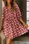 Red Floral Print Contrast Trim Button Tie Neck Swing Dress