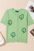 Green Holiday Jacquard Pattern Short Sleeve Cardigan