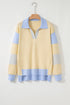 Sky Blue Stripe Contrasting Polo Collar Color Block Knit Drop Shoulder Sweater