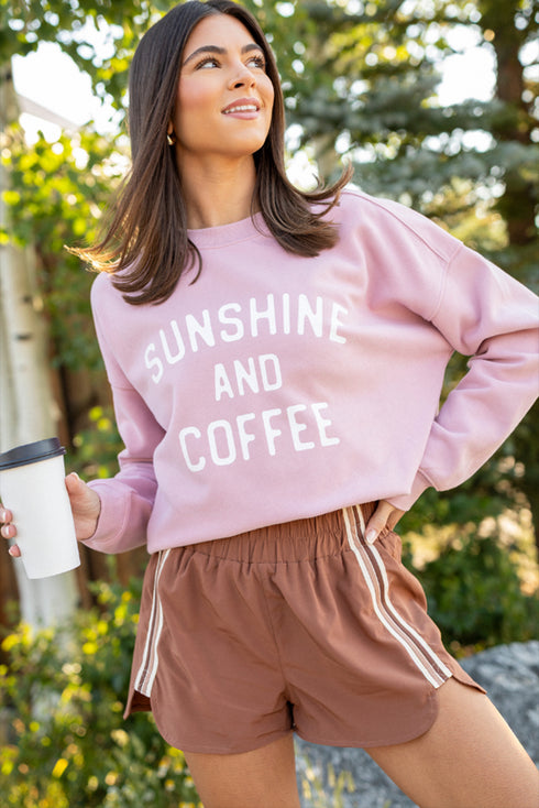 Chestnut Elastic Waist Varsity Striped Detail Athleisure Shorts