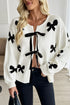 White Lace-up Bow Pattern Sweater Cardigan