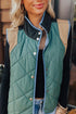 Evergreen Color Contrast High Neck Snap Button Quilted Vest