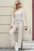 Beige Collared Split Neck Ribbed 2pcs Athleisure Outfit