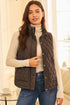 Dark Brown Flower Shape Quilted Snap Button Zip Up Winter Vest