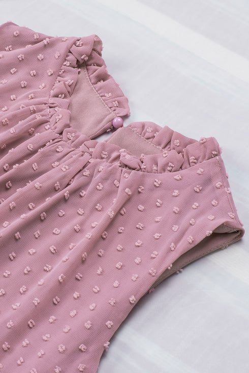 Pink Swiss Dot Sleeveless Ruffle Tank