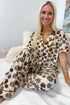 Beige Leopard Pumpkin Allover Halloween 2pcs Pajama Set