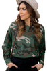 Green Camouflage Print Textured Drop Shoulder Long Sleeve Top