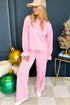 Pink Velvet Bow Detail Poet Sleeve Top and Pants Set