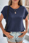 Sail Blue Solid Color Textured Batwing Sleeve Tee