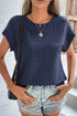 Sail Blue Solid Color Textured Batwing Sleeve Tee