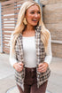 Brown Retro Plaid Print Snap Button Stand Neck Vest
