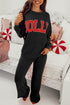 Black JOLLY Corded Long Sleeve Top and Pockets Pants Set