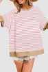 Apricot Stripe Contrast Ribbed Patchwork Oversize T Shirt