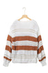 white-striped-knit-puff-sleeve-casual-sweater