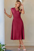 Red Dahlia Solid Color V Neck Pleated Flared Midi Dress
